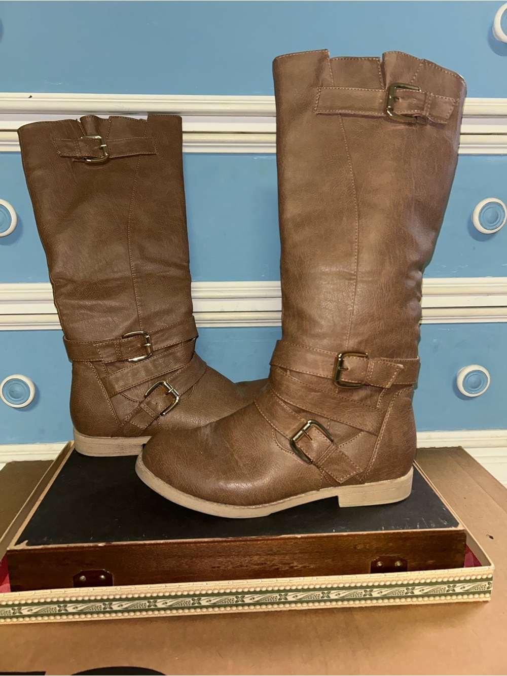 Deb Brown Knee-High Buckle Riding Boots